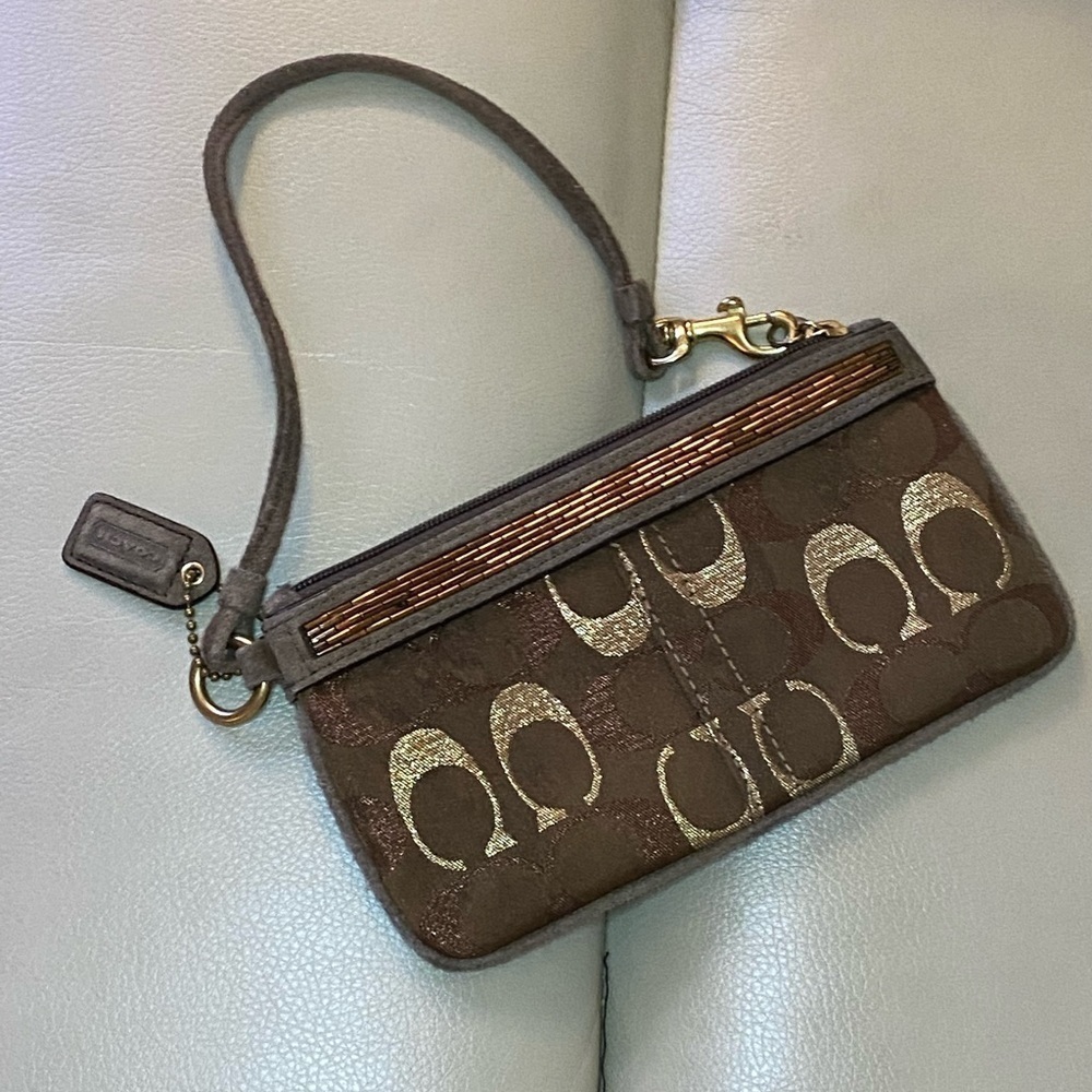 Metallic Signature Beaded Brown Lurex Suede Wristlet​​​​​​​​​​​​​​​​​​​​​​​​ - Picture 11 of 11
